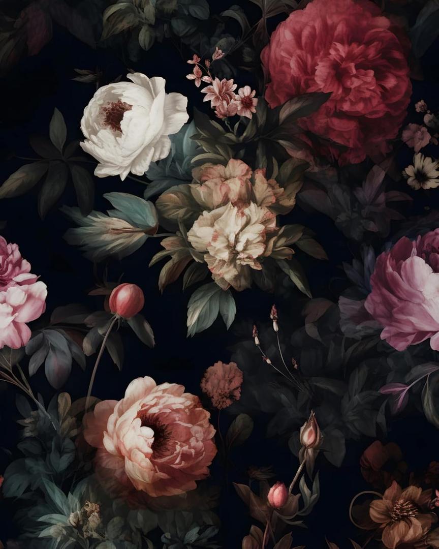 Dark Floral Peel and Stick Wallpaper Vintage Gothic Contact Paper Pink Goth Flower Wall Mural Home Vinyl Waterproof Self Adhesive Removable Renter Friendly Wall Paper 17.5" x 118", Colorful