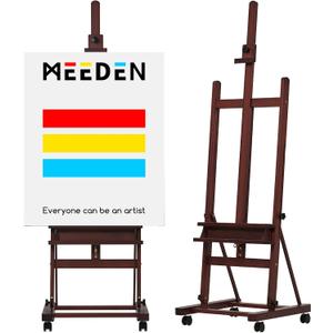 MEEDEN Easel Stand for Painting and Display, Adjustable H Frame Floor Art Easel for Drawing, Heavy Duty Beech Wood Hold Canvas up to 146", 4 Wheels & Storage Tray - Professional for Sign, Studio Walnut Color
