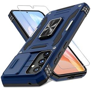 DEERLAMN for Samsung Galaxy A35/ A55 5G Case with Slide Camera Cover+Screen Protector (1 Pack), Rotated Ring Kickstand Military Grade Shockproof Protective Cover-Navy Blue
