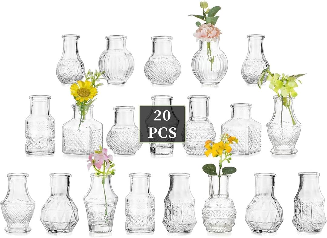 Glasseam Small Bud Vases for Centerpieces: 20PCS Mini Clear Glass Vase Set for Flowers Decor Wedding Party Baby Shower Dining - 2.7" Tiny Table Decorations Centerpiece