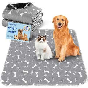 Washable Pee Pads for Dogs, 2 Pack Large Reusable Puppy Pads, Non-Slip Waterproof Dog Mats for Floors, Fast-Absorbent Whelping Pad, Playpen Mat for Crate or Indoor Use (36"x48", Gray)