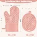 Oven Mitts and Pot Holders 4 Sets, Heat Resistant 500 Oven Mitt and Pot Holder,Oven Glove&Potholders with Non-Slip Silicone Surface,Kitchen Essentials for Cooking/Baking/BBQ-Pink