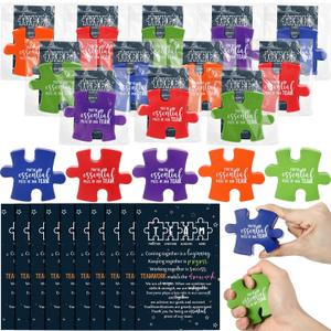 Hollowfly 10 Pcs Teacher Appreciation Week Gifts Inspirational Puzzle Piece Stress Balls Bulk with Thank You Card Organza Bag Team Appreciation Gift for End of Year Office Coworker Employee Staff