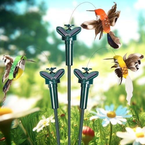 Vercraft 3 Pcs Solar Battery Powered Fluttering Hummingbird Wobble Humming Bird Garden Decor Hummingbird Solar Garden Stakes Humming Birds Yard Decorations for Patio Landscape Outside, Random Color