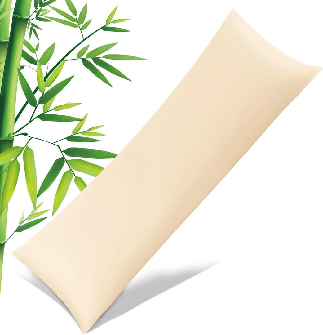 Body Pillowcase with Zipper Cooling Viscose from Bamboo Zippered Pillowcases, Cool & Breathable Body Pillow Cover for Hot Sleepers and Night Sweats, 20" x 54" (Khaki)
