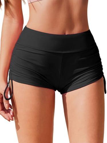 AI'MAGE Womens 3" Swim Board Shorts High Waisted Bathing Suit Bottoms Boy Shorts Adjustable Ruched Side Bikini Shorts M