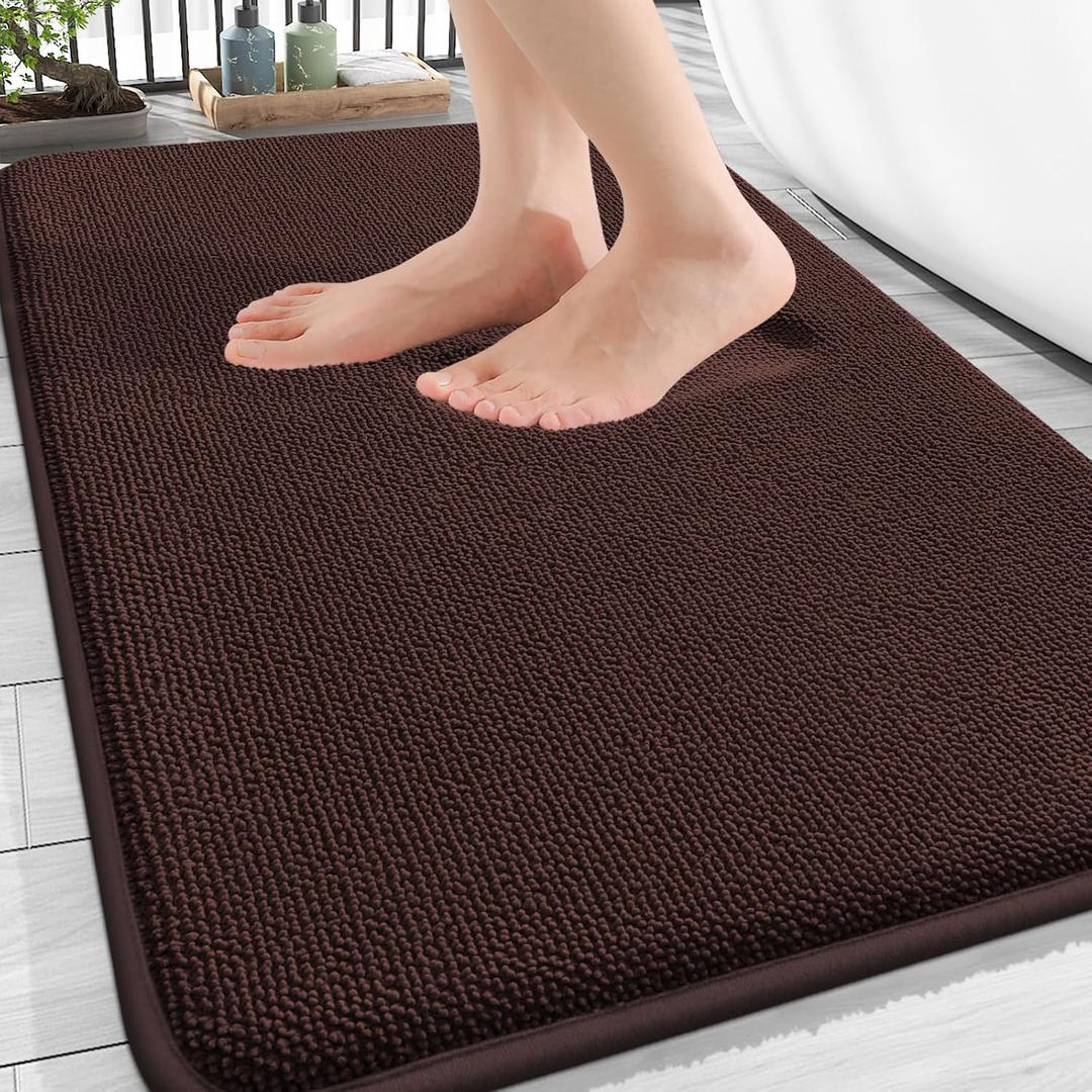 OLANLY Thick Memory Foam Bath Mat Rug 30x20, Extra Soft Absorbent Bathroom Rug, Quick Dry Bath Mats, Non-Slip, Machine Washable Carpet for Bathroom, Tub and Shower, Home Decor Accessories, Brown