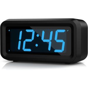 KWANWA Alarm Clock, Digital Clock, Constantly 1.2'' LED Blue Digits Display, Battery Powered, Snooze, Small Wall Clock, Desk Clock, Clock for Bedroom, Alarm Clock for Heavy Sleepers