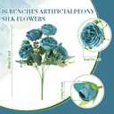 Geosar 16 Bundles Artificial Peonies Flowers Fake Silk Peony Bouquet Faux Peonies Flowers Bulk for Decoration Vase Floral Arrangements Wedding Party Table (Teal)