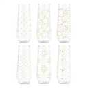 TOSSWARE POP 9oz Flute Festive Cheers Series, SET OF 6, Premium Quality, Recyclable, Unbreakable & Crystal Clear Plastic Printed Champagne Glasses (6 Count (Pack of 1), Festive Cheers)