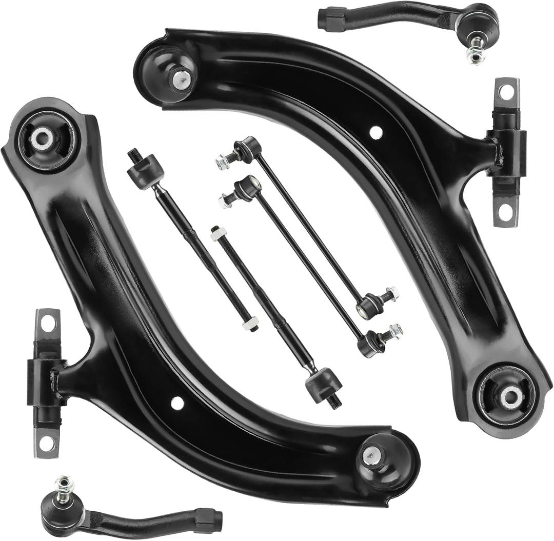 Front Lower Control Arm w/Ball Joint for Nissan Sentra 2007-2012, Stabilizer/Sway Bar + Outer & Inner Tie Rod End Link, 8Pcs Suspension Kit K620373 K620374 K750096 ES800575 ES800574 EV800820