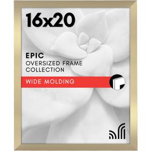 Americanflat 16x20 Picture Frame with Polished Plexiglass - Gold Picture Frame - Wide Photo Frames Made of Engineered Wood for Vertical or Horizontal Wall Display - Epic Collection - Gold