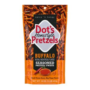 Dot's Homestyle Pretzels Buffalo Seasoned Pretzel Twist Snack, 16oz Grocery Sized Bag (EXP 08/29/26)