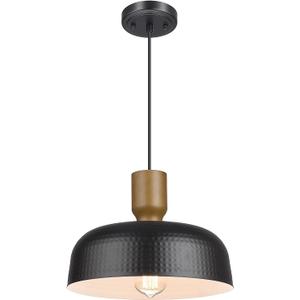 Darkaway Industrial Pendant Light Fixtures Ceiling Hanging with Hammered Metal Shade, Black Pendant Light for Kitchen Island Lighting Hanging Lamp Adjustable Height, Medium (Medium, 1 Pack)