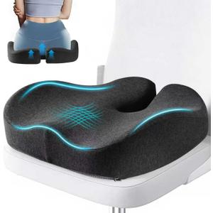 Seat Cushions for Office Chairs & Hip Pain Relief, Extra-Dense Coccyx Cushion with Sciatica Support, Ergonomic Design for Desk Chair, Car, Wheelchair, All-Day Comfort (Black)