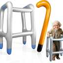 Novelty Place Inflatable Walker and Cane 2 Pcs Set for Kids and Adults - Funny Old Man Costume Accessories for Halloween, 100th Day of School, Retirement Party Decorations - Lightweight and Durable