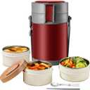 82oz Thermo Container For Hot Food, 3 Tier Wide Mouth Insulated Stackable Food Container, lunch box for Work Office Outdoors Picnic (RED)
