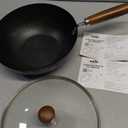 Carbon Steel Wok Pan, 9.5" Authentic Chinese Stir-Fry Pans Set with Glass Lid, 1.65lb Lightweight Flat Bottom Small Wok for 1-2 Servings