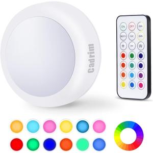 Cadrim Puck Lights - LED Color Changing, Dimmable Under Cabinet Lights with Wireless Remote Controls for Kitchen (1 Pack) (White)