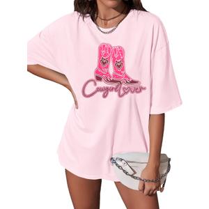 Oversized Western Cowgirl Shirts for Women Country Music Rock Band Tshirt Pink XL