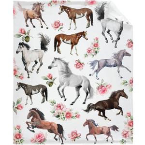 Horse Rose Throw Blanket Soft Flannel Fleece Velvet Plush Personalized Throws Fuzzy Warm Cozy Soft Bedding Blankets Anti-Pilling Pets 40"x30"