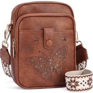 KITEVIUN Crossbody Bags for Women Leather Crossbody Purse Small Shoulder Phone Purse with Adjustable Strap & RFID Card Slots (02-brown)