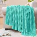 BEDELITE Fleece Blanket Twin Size – 3D Ribbed Jacquard Soft and Warm Decorative Fuzzy Blankets – Cozy, Fluffy, Plush Lightweight Throw Blankets for Couch, Bed, Sofa(Aqua, 68" x 88" inches)