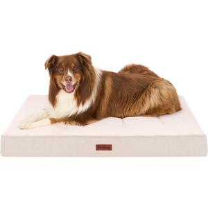 Furhaven Orthopedic Dog Bed  Classic Cushion with Plush Tufted Top, Supportive Foam Mattress, Removable Washable Cover, Joint Relief - Wheat, Jumbo