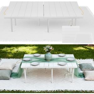 Hahafelt 1 Set Low Picnic Table, Foldable Boho Picnic Table with Extra Large Outdoor Camping Blanket Portable Boho Wood BBQ Tables for Camping Wedding Beach BBQ Party (44.1''x22.1''x12.9'',White)