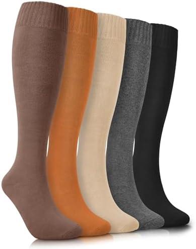 YSense Warm Knee High Socks for Women 5 Pairs, Thermal Womens Cotton Long Casual Thick Winter Gifts Socks for Hiking Skiing M-L
