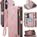 Defencase for Galaxy S25 Magnetic Wallet Case Compatible with Magsafe with RFID Blocking Zipper & Card Holder for Women Men, PU Leather Detachable Phone Case for Samsung Galaxy S25 6.2 inch, Rose Pink