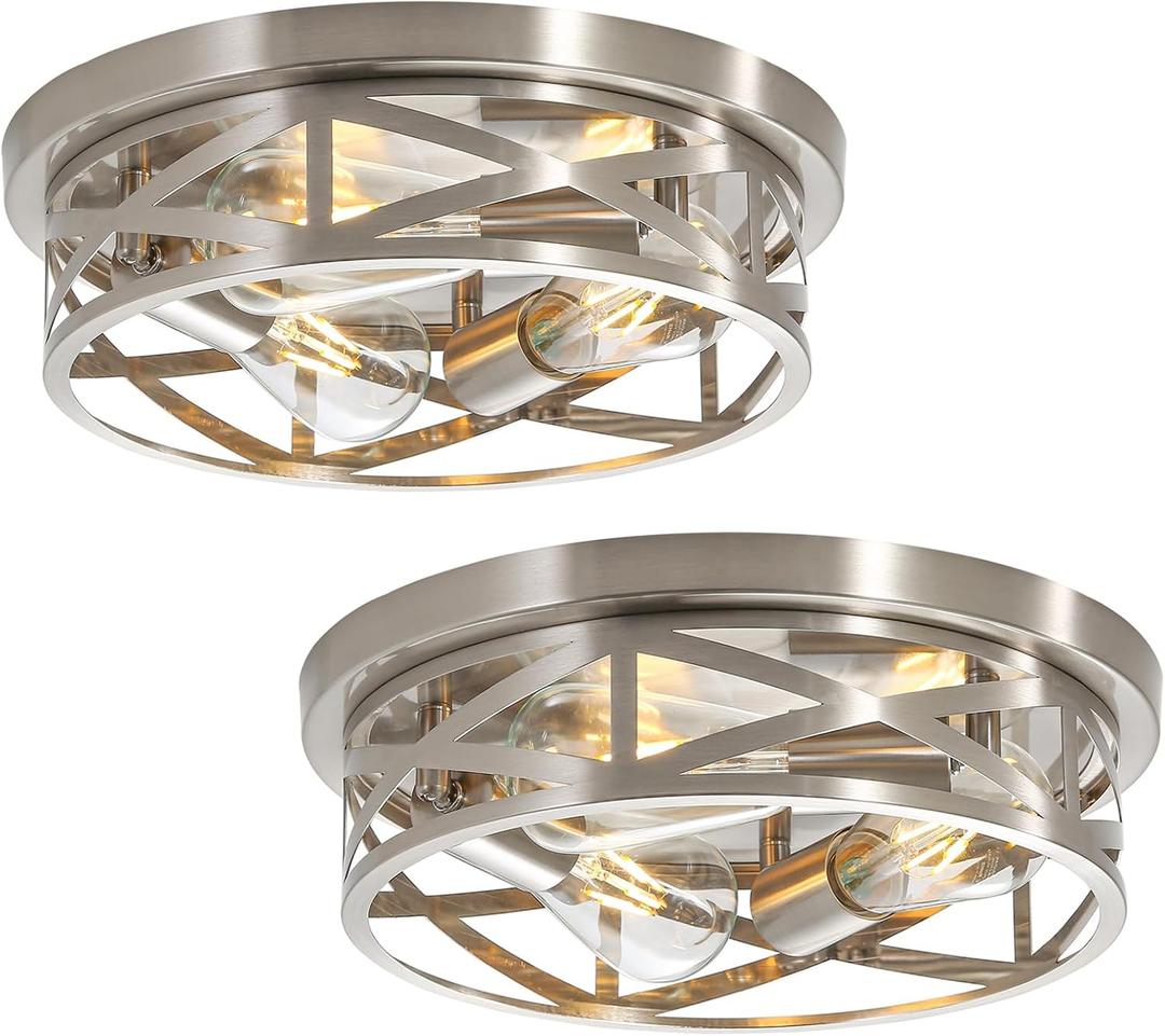 13 inch Brushed Nickel Flush Mount Ceiling Light Fixtures,3-Light Modern Hallway Light Fixtures Ceiling, Brushed Nickel Light Fixture Ceiling Mount for Farmhouse,Kitchen, Bedroom 2 Pack