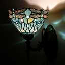 Tiffany Wall Sconce Lamp Stained Glass 8X10.5X11 Inch Plug in Wall Bedside Light for Hallway Bedroom (Sea Blue Dragonfly Style)