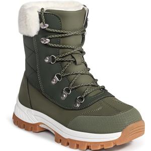Women's Waterproof Winter Snow BootsWarm Faux Fur Lined Insulated Lightweight Non-Slip Lace-Up Mid-Calf Booties (8, Green)