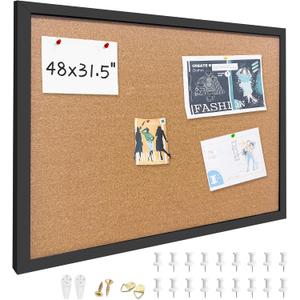 31.5"x48" Black Wood Framed Hanging Cork Bulletin Board