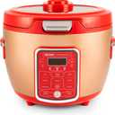 Cool Touch Rice Cooker with Glass Lid, Food Steamer, Slow Cooker, Multicooker with 11 Preset Functions, Steam Tray, Measuring Cup, Rice Spatula, 20 Cups (Cooked) (Red)