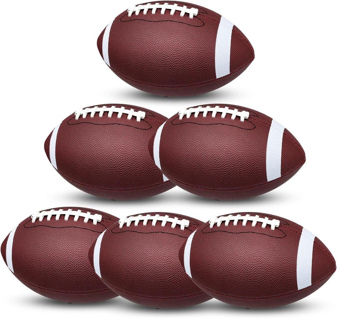 jiaonun 6 Pack Youth Size 6/Official Size 9 Footballs Inflatable for Youth, Junior, Adult, College, High School, Regulation Size Football, American Football, Composite Leather Foot Ball