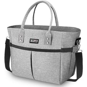 Lunch Bags for Women,Insulated Lunch Tote Bag with Adjustable Shoulder Strap, Lunch Box with Drinks Holder for Adults Men Work Picnic Beach Workout (Grey, Large) (Gray)
