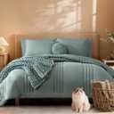 Monbix King Size Comforter Set - 7 Pieces Bed in a Bag King, Sage Green Bedding Sets with Comforter, All Seasons Comforter Bed Set with Sheets, Pillowcases & Shams (King(102"X90"))