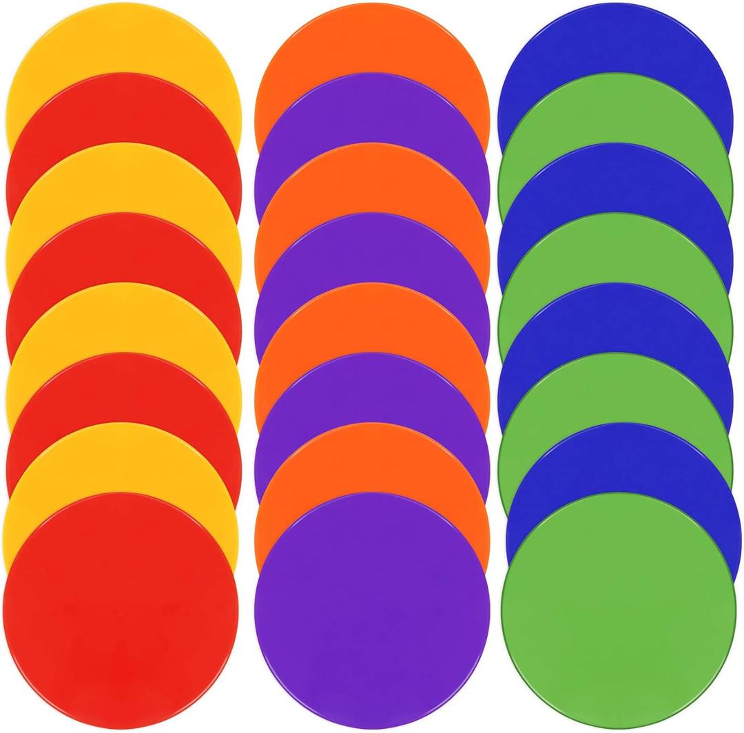 Poly Spots Spot Markers for Gym Floor 4.72inch 6inch 9inch 24/30/36 Pcs Non-Slip Rubber Floor Dots Round Agility Markers Flat Cones for Sports Soccer Basketball PE Training, Dance, Classroom