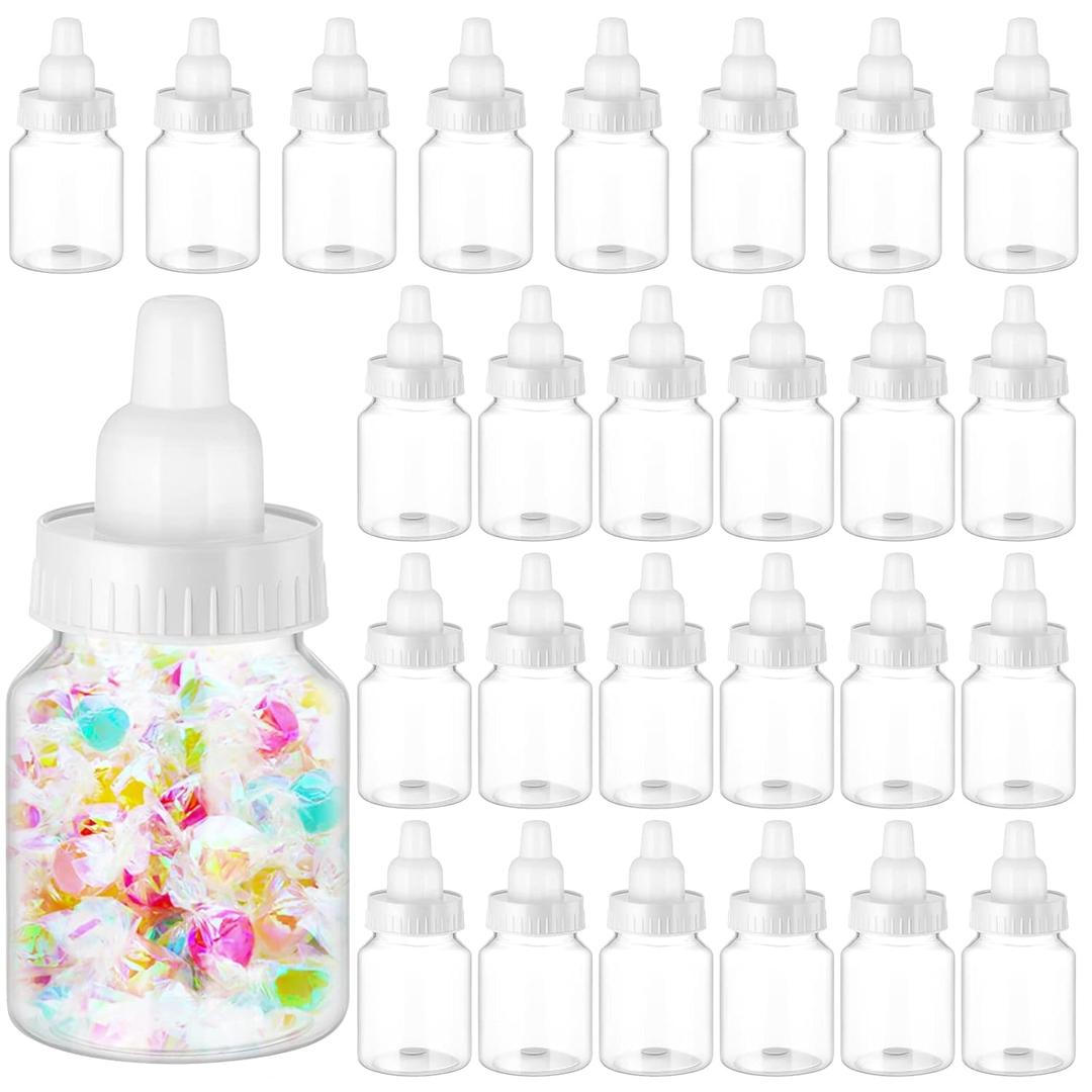 Tessco 72 Pcs 3.5 Inch Baby Bottles for Baby Shower Mini Plastic Bottle Party Favor Clear Candy Box for Guests Gift(White)