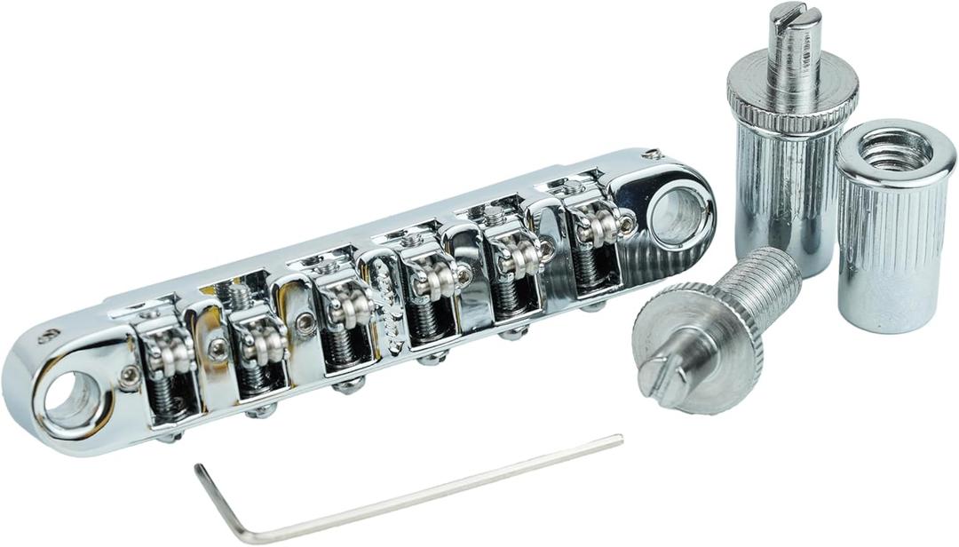 Guyker Adjustable Tune-O-Matic Roller Saddle Locking Bridge, String Space 10.4mm Bridge Replacement Part for Electric Guitars(GM008, Chrome)