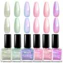 Misssix Pearl Nail Polish Set, 6 Colors Chrome Shimmer Pearl Pink Purple Quick Dry Nail Polish Long Lasting Fingernail Polish DIY Nail Lacquer Gift for Girls Women