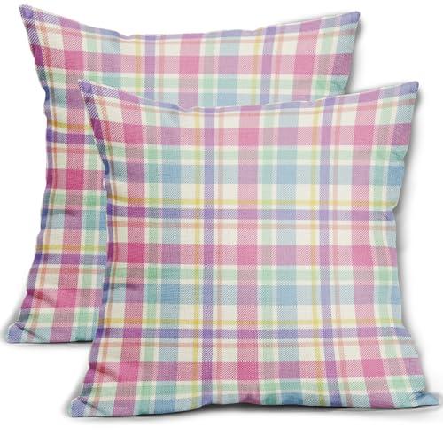 Spring Plaid Easter Pillow Covers 22x22 Set of 2 Colorful Pink Blue Pastel Buffalo Plaid Holiday Print Decorative Outdoor Pillowcases Farmhouse Seasonal Throw Cushion Case Couch Sofa Bed Decor