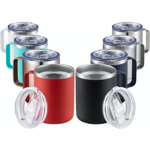 MEWAY 12oz Mix Color Mug With Handle 8 Pack Bulk, Stainless Steel Insulated Travel Tumblers With Sliding Lid, Double Wall Vacuum Camping Coffee Cup for Hot & Cold Drinks Tea (Mix, Set of 8)