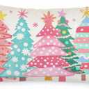 AACORS Christmas Pillow Cover 12X20 Inch Watercolor Christmas Tree Stars Decoration Holiday Farmhouse Winter Pillow Case for Sofa Couch DecorPink AA615-12
