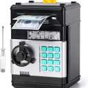 Piggy Bank, Vcertcpl ATM Coin Money Saving Box with Password, Kids Safe Money Jar with Auto Grab Bill Slot, Birthday Gifts Toys Bank for 6 7 8 9 10 11 12 Year Old Girls Boys (Large, Black)