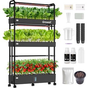 Growell Large Basket Hydroponics Growing System Kit, 48 Pods Vertical Hydroponic Garden with 2 Grow Light Modes, Auto Circulating Water System, 40L Indoor Gardening System for Herb Vegetable Fruit (Black)