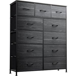 WLIVE Tall Dresser for Bedroom, Fabric Dressers Storage Tower, Dresser & Chest of Drawers Organizer Unit with 11 Drawers, Storage Cabinet, Hallway, Closets, Steel Frame, Wood Top (Charcoal Black Wood Grain Print)