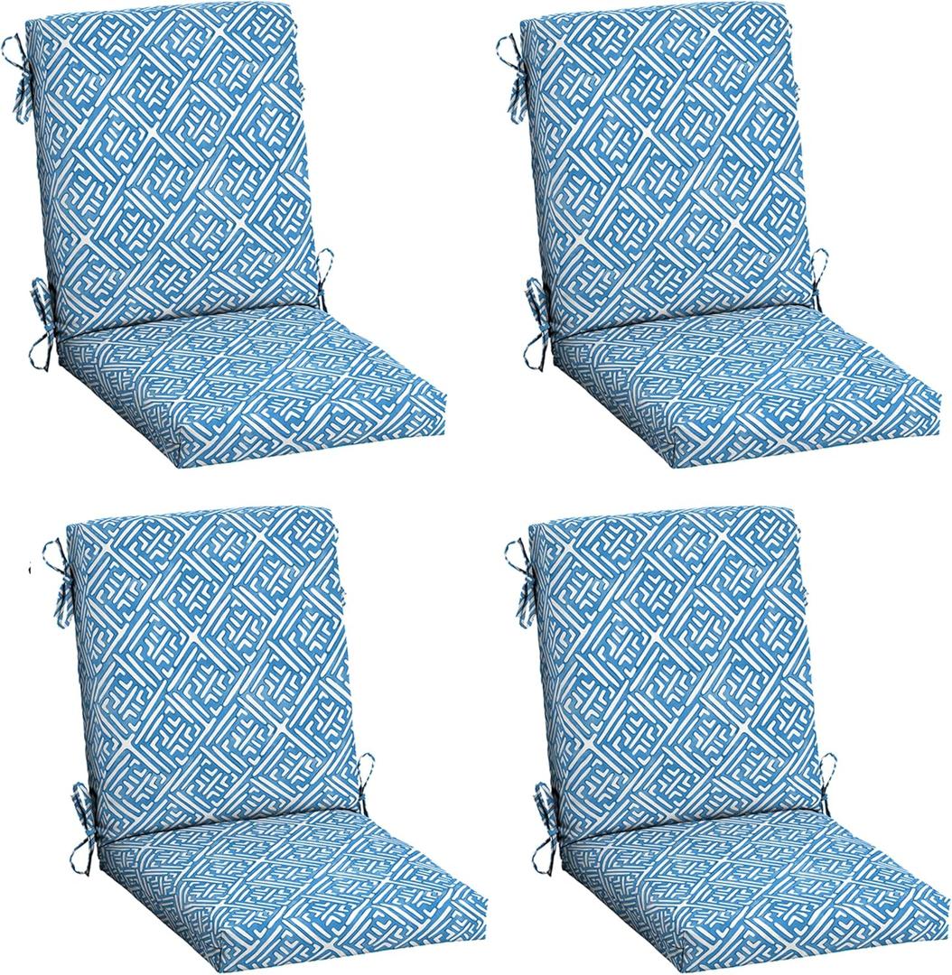 ARDEN Outdoor Dining Chair Cushion, 4-Pack, 20x44, Amalfi Blue Tile
